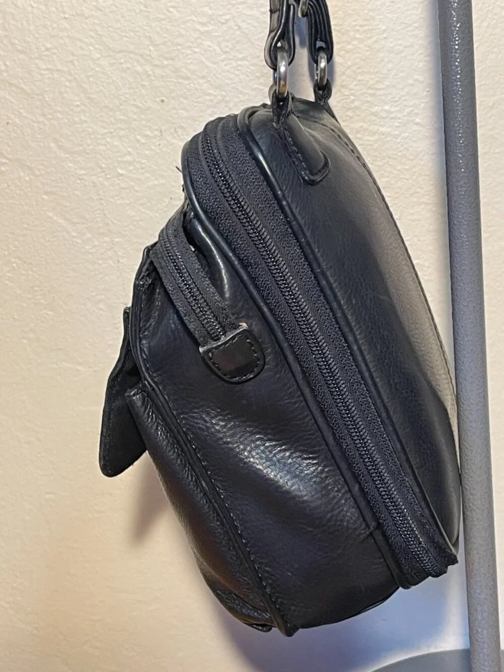 Vintage Fossil Black Leather Crossbody Bag Organizer Wallet Purse Y2K